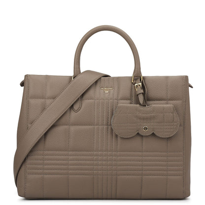 Large Wax Stripe Leather Book Tote - Taupe