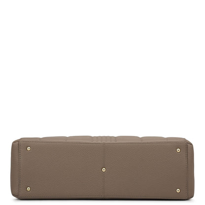 Large Wax Stripe Leather Book Tote - Taupe