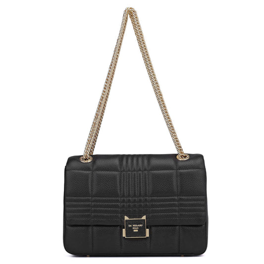 Medium Wax Stripe Leather Shoulder Bag - Black