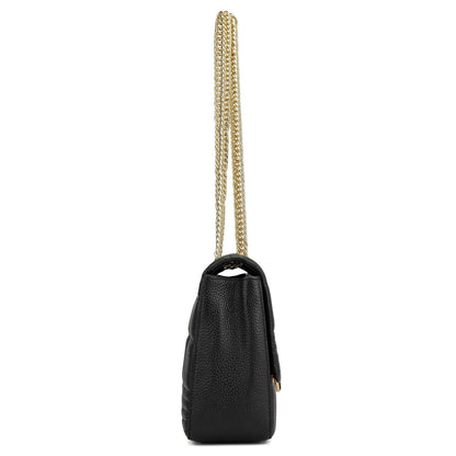 Medium Wax Stripe Leather Shoulder Bag - Black