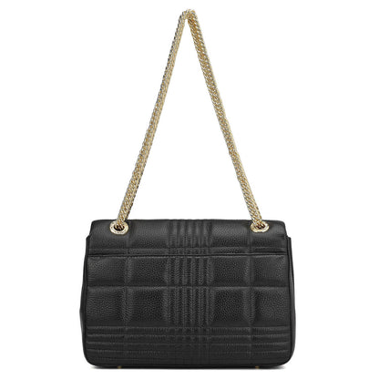 Medium Wax Stripe Leather Shoulder Bag - Black