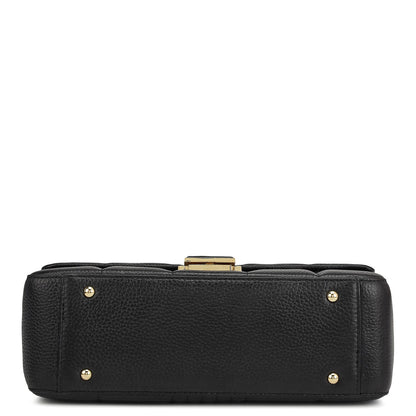 Medium Wax Stripe Leather Shoulder Bag - Black