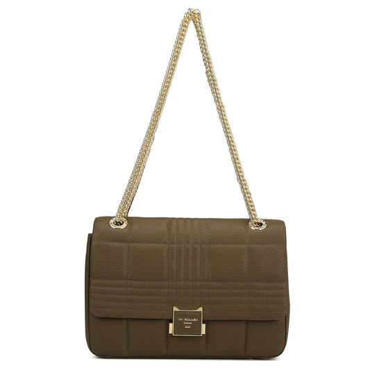 Medium Wax Stripe Leather Shoulder Bag - Moss