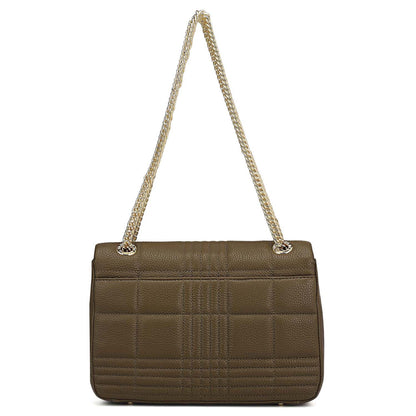 Medium Wax Stripe Leather Shoulder Bag - Moss