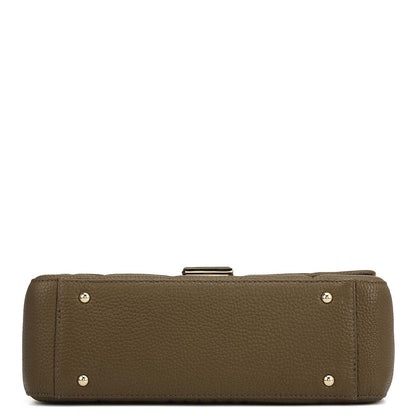 Medium Wax Stripe Leather Shoulder Bag - Moss
