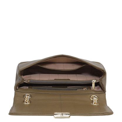 Medium Wax Stripe Leather Shoulder Bag - Moss