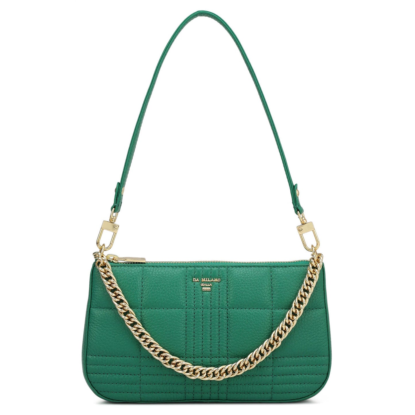 Small Wax Stripe Leather Baguette - Emerald Green