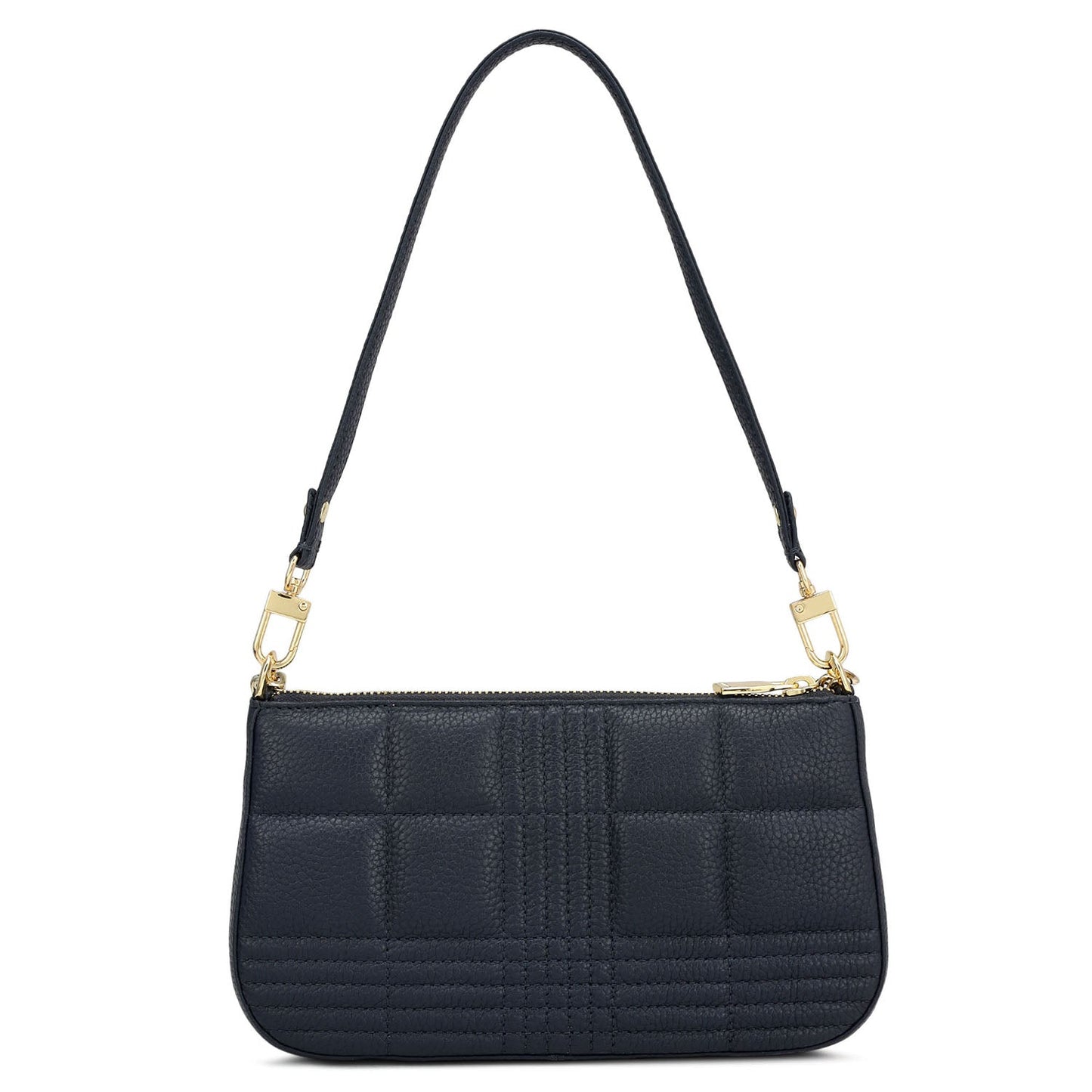 Small Wax Stripe Leather Baguette - Navy