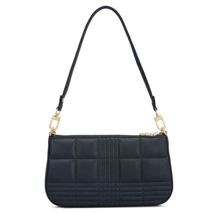 Small Wax Stripe Leather Baguette - Navy