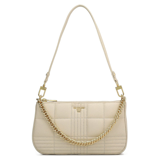 Small Wax Stripe Leather Baguette  - Off White