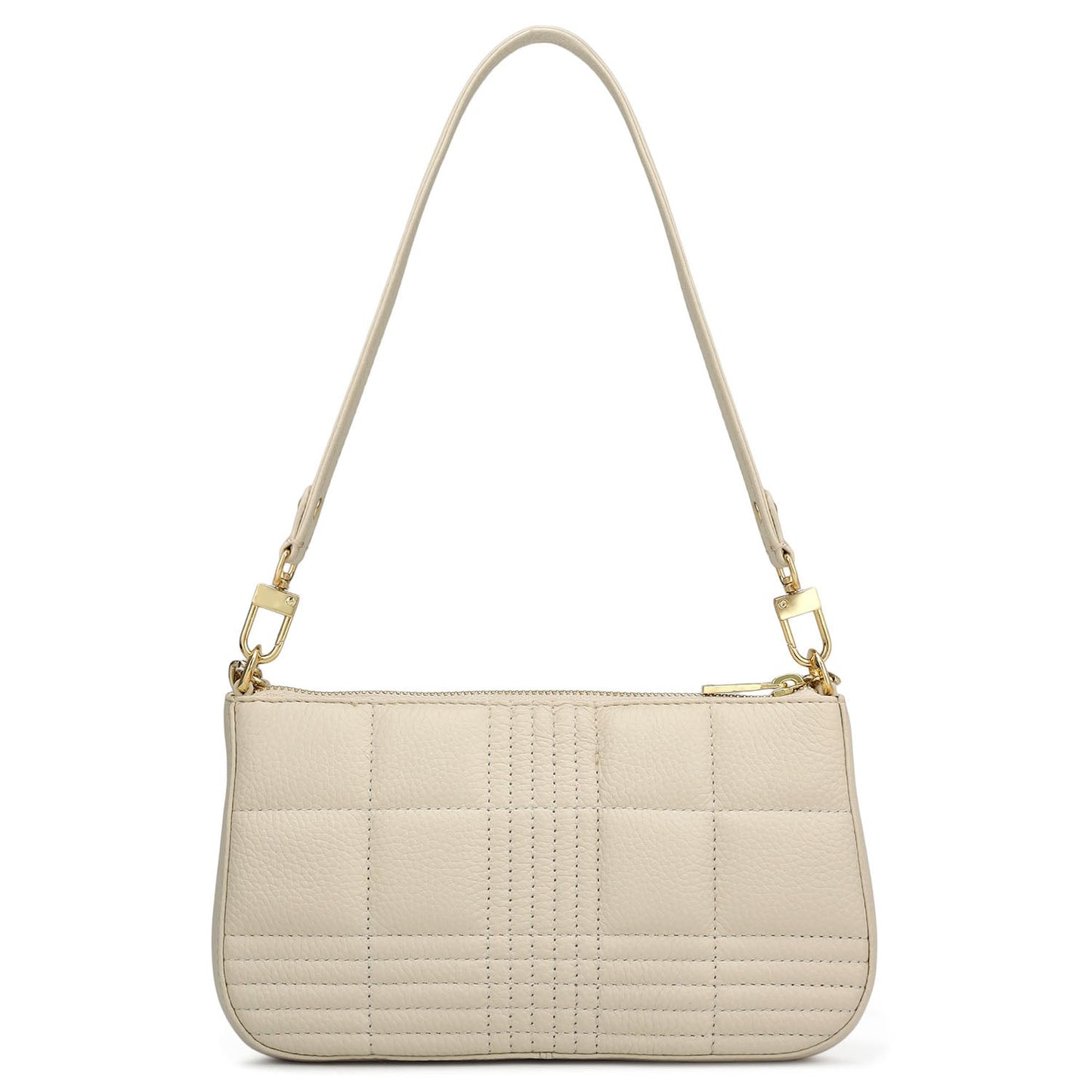 Small Wax Stripe Leather Baguette  - Off White