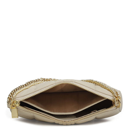 Small Wax Stripe Leather Baguette  - Off White