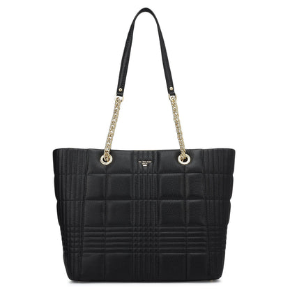 Medium Wax Stripe Leather Tote - Black