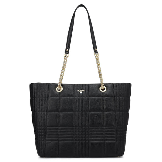 Medium Wax Stripe Leather Tote - Black