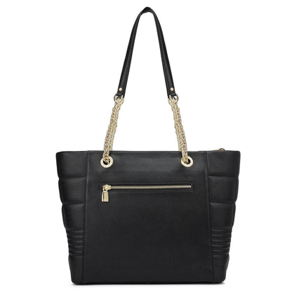 Medium Wax Stripe Leather Tote - Black