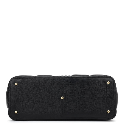 Medium Wax Stripe Leather Tote - Black