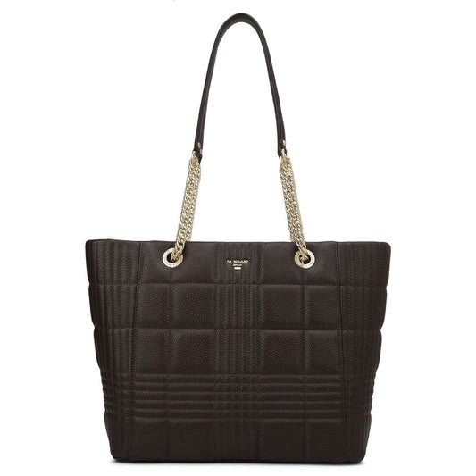 Medium Wax Stripe Leather Tote - Chocolate