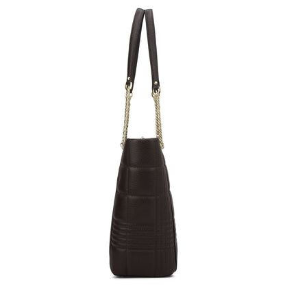 Medium Wax Stripe Leather Tote - Chocolate