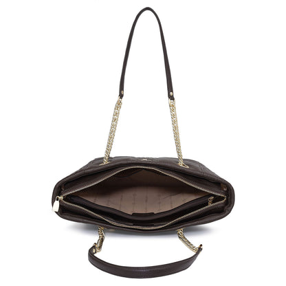 Medium Wax Stripe Leather Tote - Chocolate