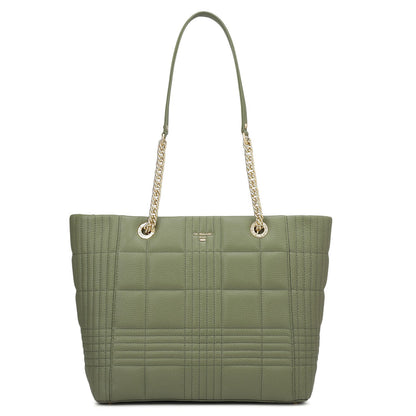 Medium Wax Stripe Leather Tote - Matcha Green