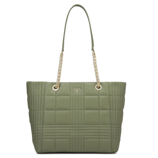 Medium Wax Stripe Leather Tote - Matcha Green