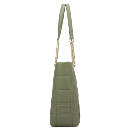 Medium Wax Stripe Leather Tote - Matcha Green