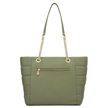 Medium Wax Stripe Leather Tote - Matcha Green