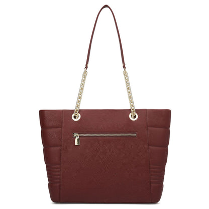 Medium Wax Stripe Leather Tote - Wine