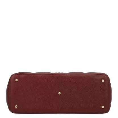 Medium Wax Stripe Leather Tote - Wine