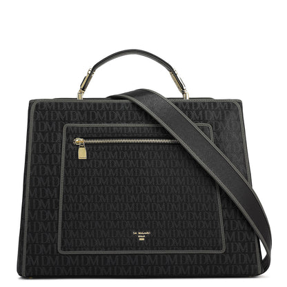 Medium Monogram Leather Book Tote   - Black
