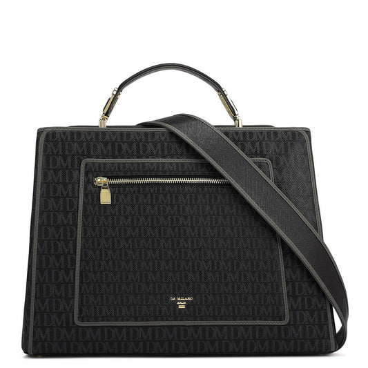 Medium Monogram Leather Book Tote   - Black