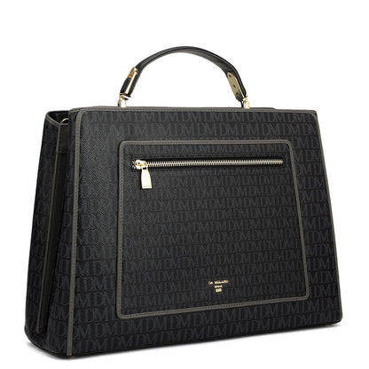 Medium Monogram Leather Book Tote   - Black