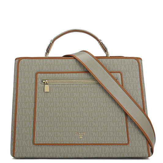 Medium Monogram Leather Book Tote   - Stone Grey
