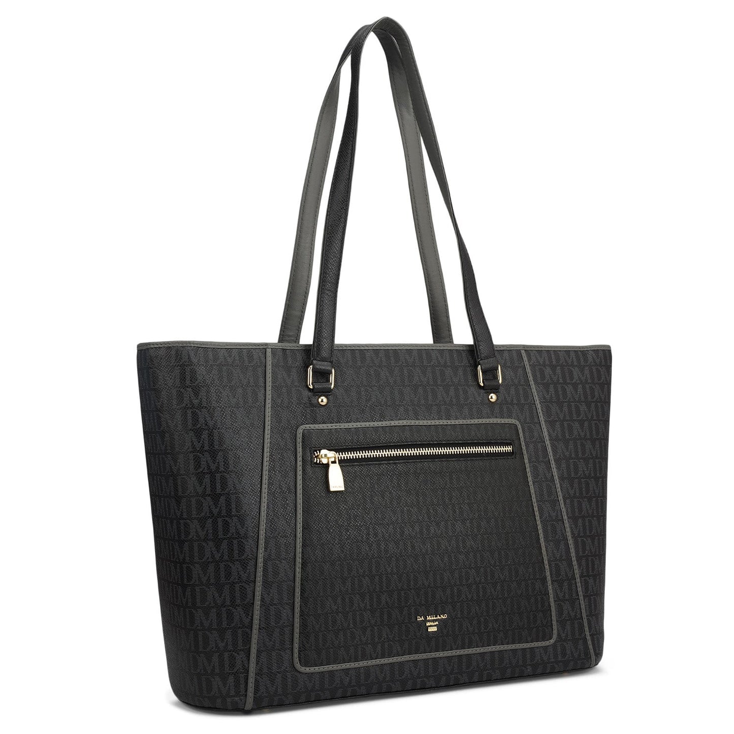 Large Monogram Leather Tote - Black