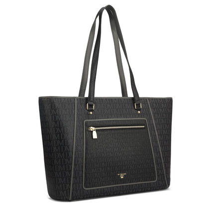 Large Monogram Leather Tote - Black