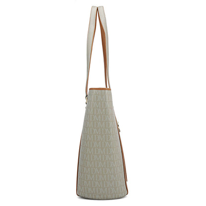 Large Monogram Leather Tote - Stone Grey