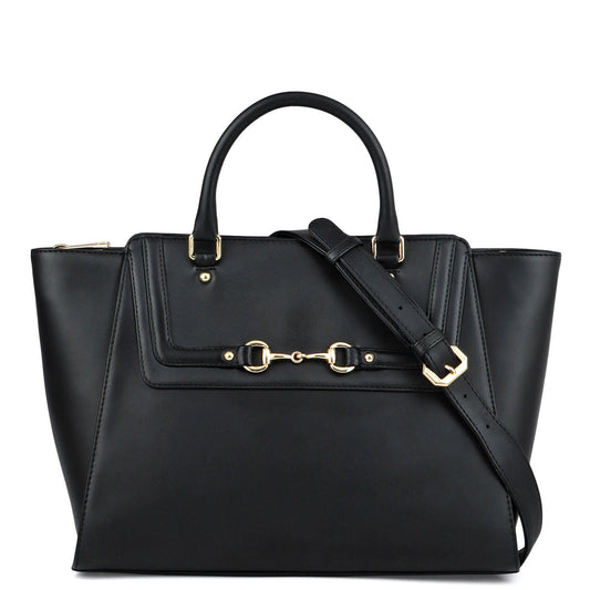 Medium Plain Leather Satchel - Black