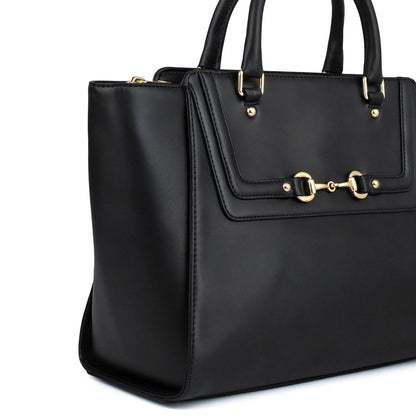 Medium Plain Leather Satchel - Black