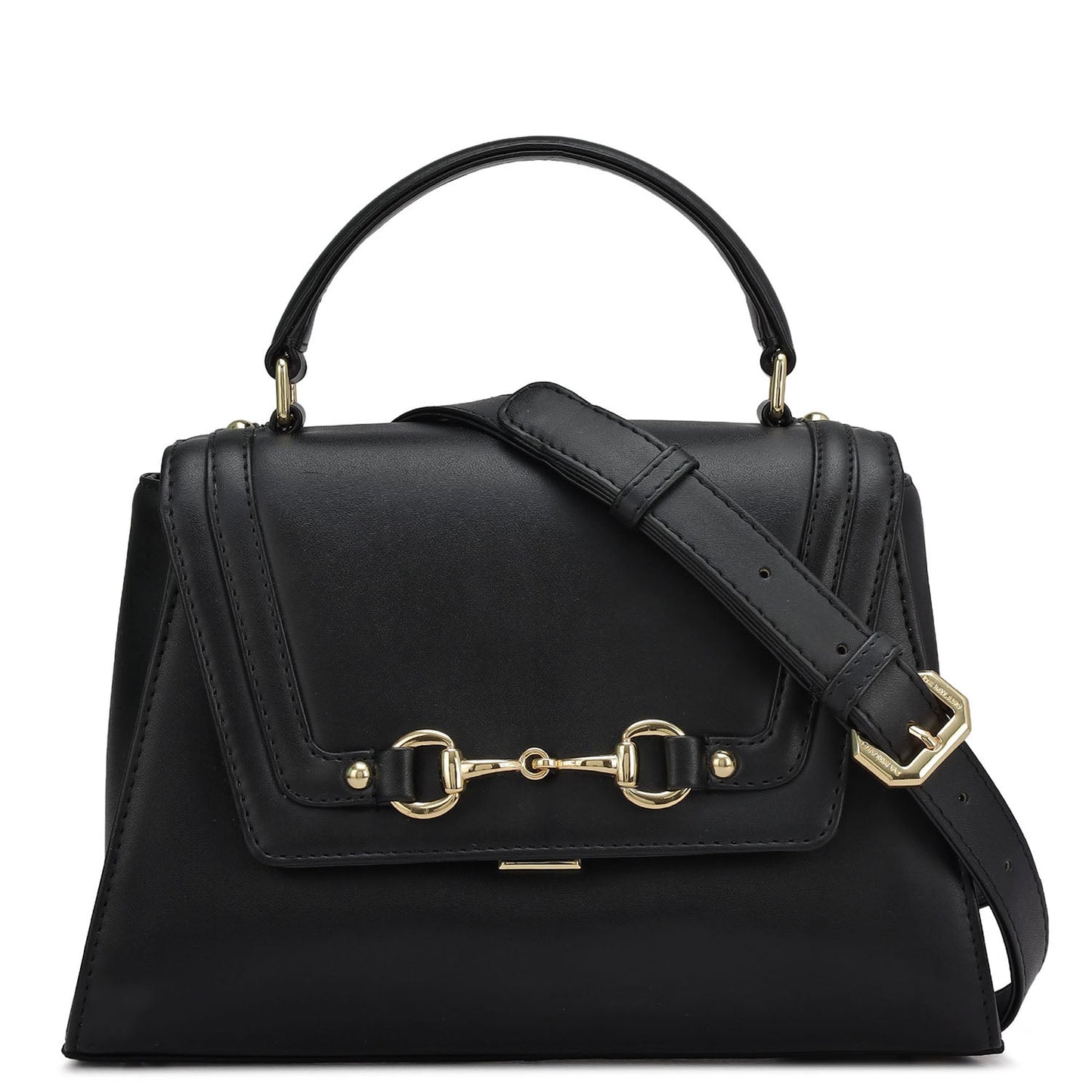 Small Plain Leather Satchel - Black