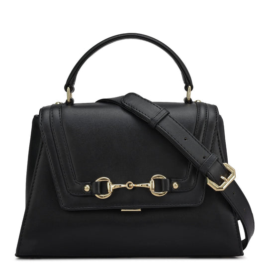 Small Plain Leather Satchel - Black