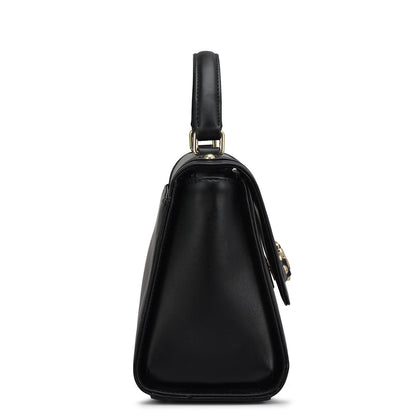 Small Plain Leather Satchel - Black
