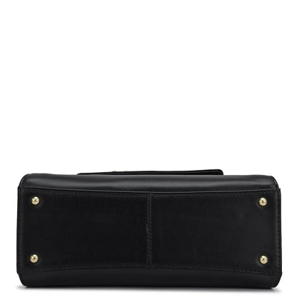 Small Plain Leather Satchel - Black