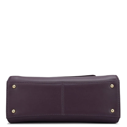 Small Plain Leather Satchel - Grapevine