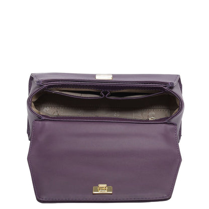 Small Plain Leather Satchel - Grapevine
