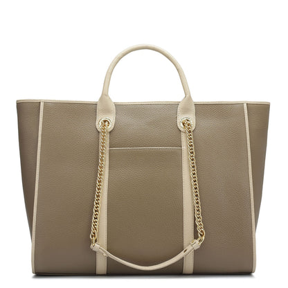 Large Wax Leather Satchel - Greyish Taupe