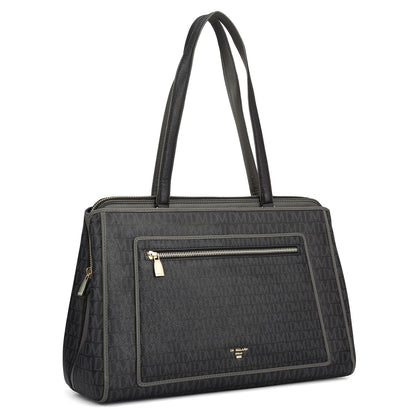 Medium Monogram Leather Shoulder Bag - Black