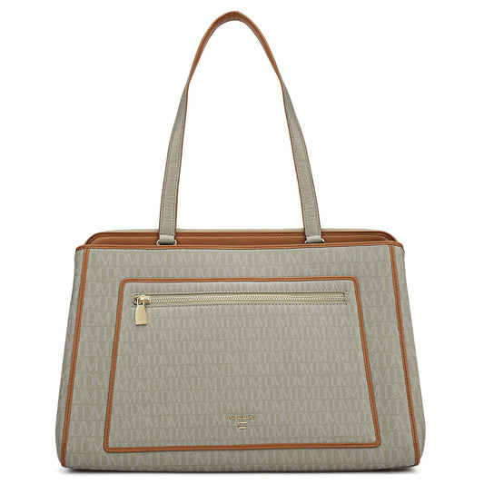 Medium Monogram Leather Shoulder Bag - Stone Grey