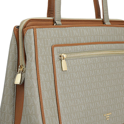 Medium Monogram Leather Shoulder Bag - Stone Grey