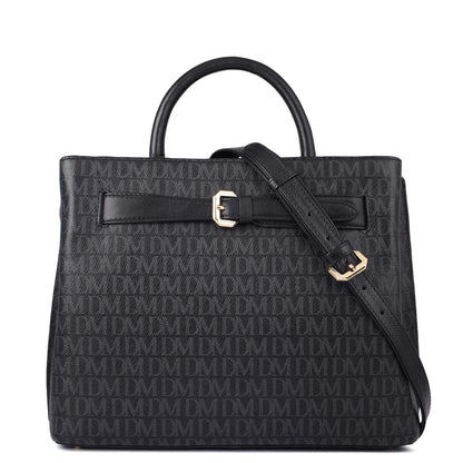 Medium Monogram Leather Satchel - Black