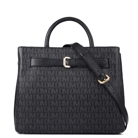 Medium Monogram Leather Satchel - Black